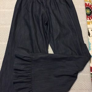 elastic waist, ruffled bell bottom dress pants